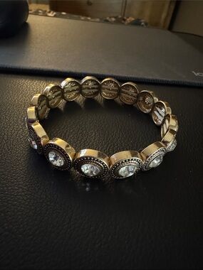 Gold Crystal Stretch Bracelet for Women - Sparkling Accent